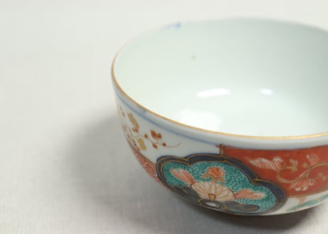 明治前期色絵市松に松竹梅図蒸茶碗①