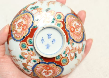 明治前期色絵柳に鮎図蓋茶碗①