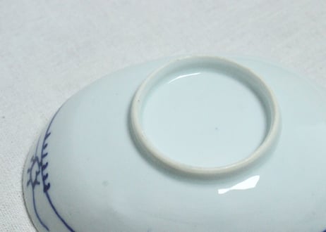 大正～昭和戦前染付養老の滝図楕円小鉢