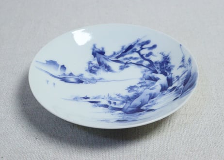明治後期～大正染付山水図通り物４寸皿