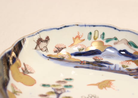 明治前期色絵山水図通り物なます皿①