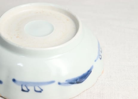 江戸幕末染付見込み四方に木の葉図なます皿 ノミホツ