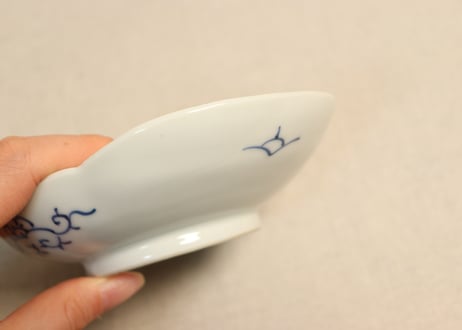 明治後期～大正染付柿と蜻蛉図木瓜型皿