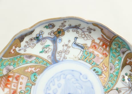 明治前期色絵鶴と松竹梅図通り物小皿