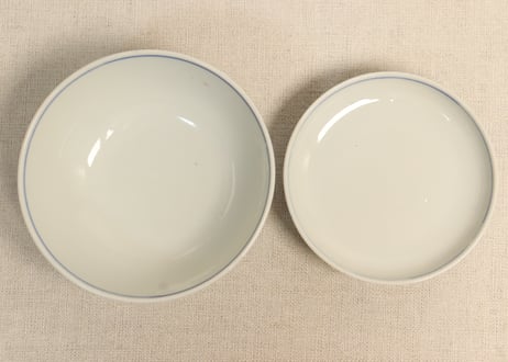 明治後期～大正銅判幾何学文に花と割絵図飯茶碗