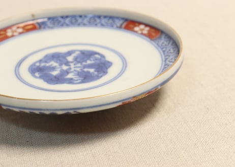 明治前期色絵松竹梅に福寿文字図蒸茶碗 シミあり