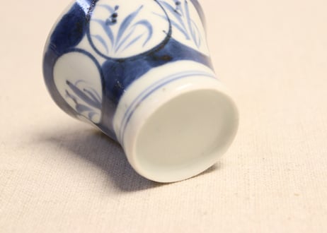 江戸後期染付草花図窓絵広東型小向付 5客組
