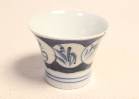 江戸後期染付草花図窓絵広東型小向付 5客組