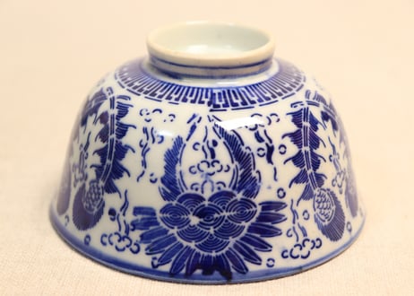 明治前期紙刷六方花図飯茶碗