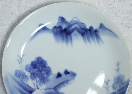 明治後期～大正染付山水図6寸皿
