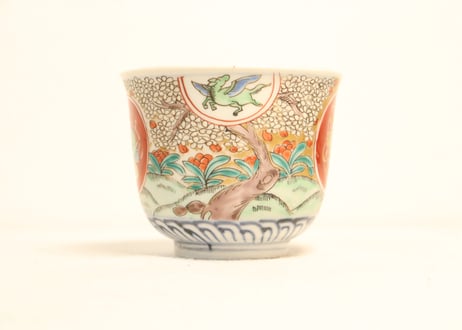 明治前期色絵桜と天馬と人物図大向付