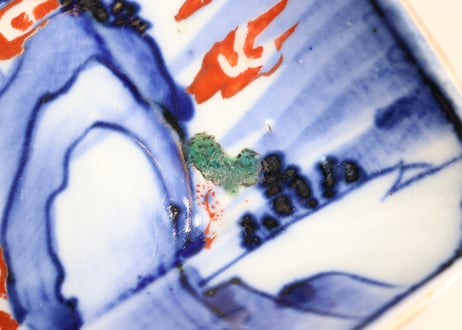 明治前期色絵山水図長角皿② 釉剥げ