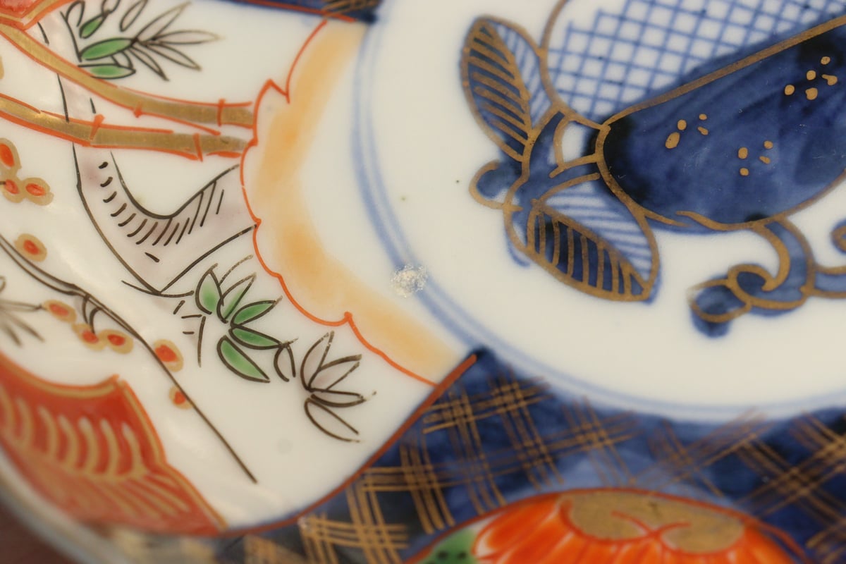 角皿 赤絵 色絵 金彩 松竹梅 4枚 唐草 明治前後 角皿 赤絵 色絵 金彩