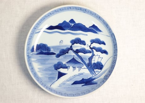江戸幕末染付山水図尺皿