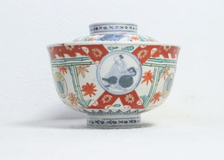 明治前期色絵福良雀図飯茶碗　甘手