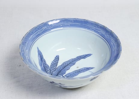 江戸幕末染付芭蕉図6寸鉢 　甘手