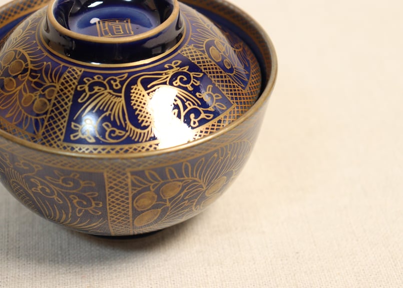 江戸幕末瑠璃釉金彩鳳凰と花図通り物飯茶碗 | 吉祥寺PukuPuku
