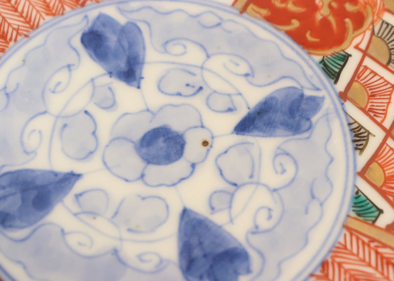 柿右衛門　色絵　梅に柴垣文角皿　五客組　江戸時代後期〜明治時代頃　名品 柿右衛門 色絵 梅に柴垣文角皿 五客組 江戸時代後期