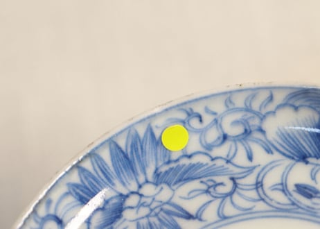 江戸幕末線描き六方に花図小皿 ノミホツ,小ニュウ