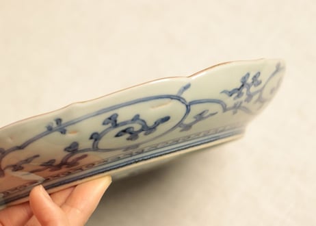 江戸中期色絵芭蕉と人物図7寸皿 がたつき