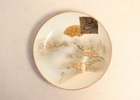 明治前期九谷焼色絵家風景図通り物8寸皿②　ノミホツ