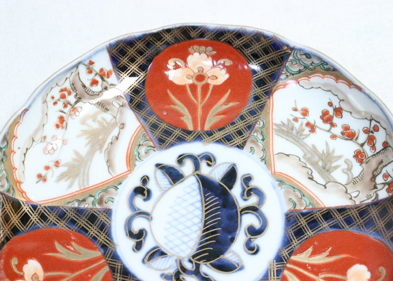 香蘭社図案帳 明治初期 色絵桃形鉢 深川栄左衛門 明治前期色絵桃と三方に菊図6寸鉢 五客組 1