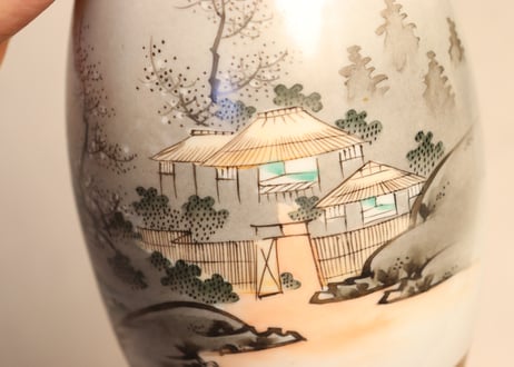 明治前期九谷焼色絵家風景図通り物三合徳利②　少甘手