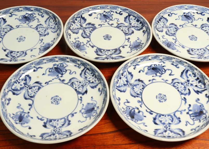 江戸中期染付宝尽くし図7寸皿 5客組 フリモノ | 吉祥寺PukuPuku