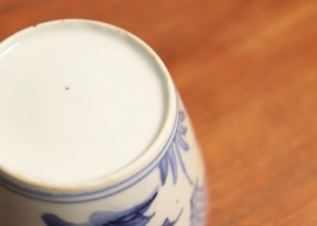 江戸中期染付染付三方草と氷裂文猪口