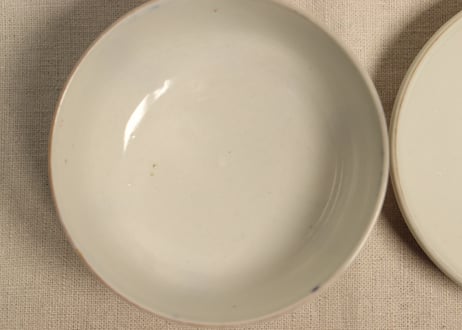 明治前期色絵桃と鶴図通り物蒸茶碗②　少甘手