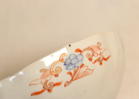 明治前期色絵鶉と鶴丸図大なます皿①　見込み濃いめ
