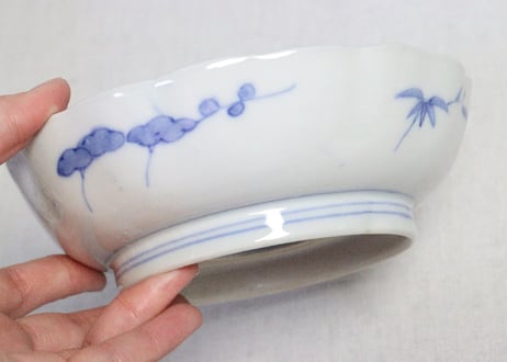明治前期色絵山水図なます皿　釉弾き