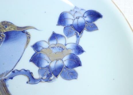 江戸幕末金彩染付花鳥図尺皿
