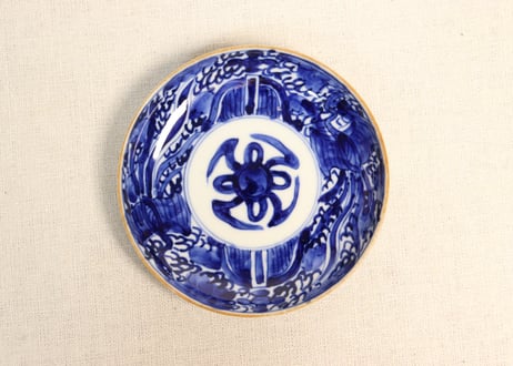 明治前期ベロ藍鳳凰図通り物小皿