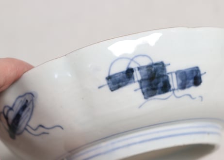 明治前期色絵梅に鶯と菖蒲図通り物なます皿