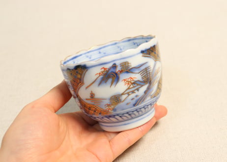 明治前期金彩山水と幾何学文図通り物向付