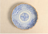 江戸幕末染付線描き四方に花図なます皿 少かたつき