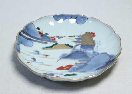 江戸中期色絵山水図7寸皿➁　釉剥げ