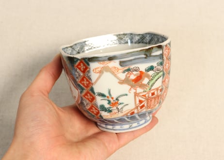 明治前期色絵富士と鷹に兜図角向付 ５客組