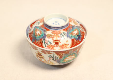 明治前期色絵兎図通り物飯茶碗②ひっつき,蓋少甘手
