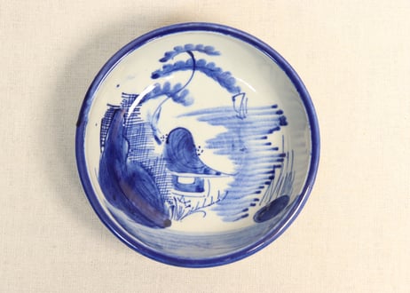 明治前期染付山水図うどん鉢