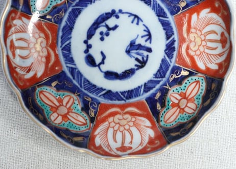 明治前期色絵八方に花図小皿