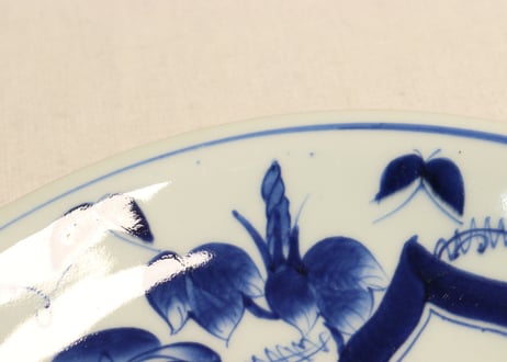 江戸幕末染付芭蕉と朝顔図尺皿