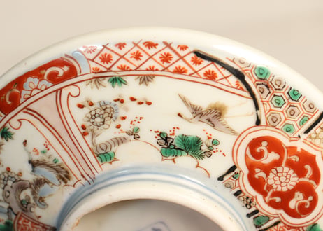 明治前期色絵松竹梅に鶴図通り物蒸茶碗