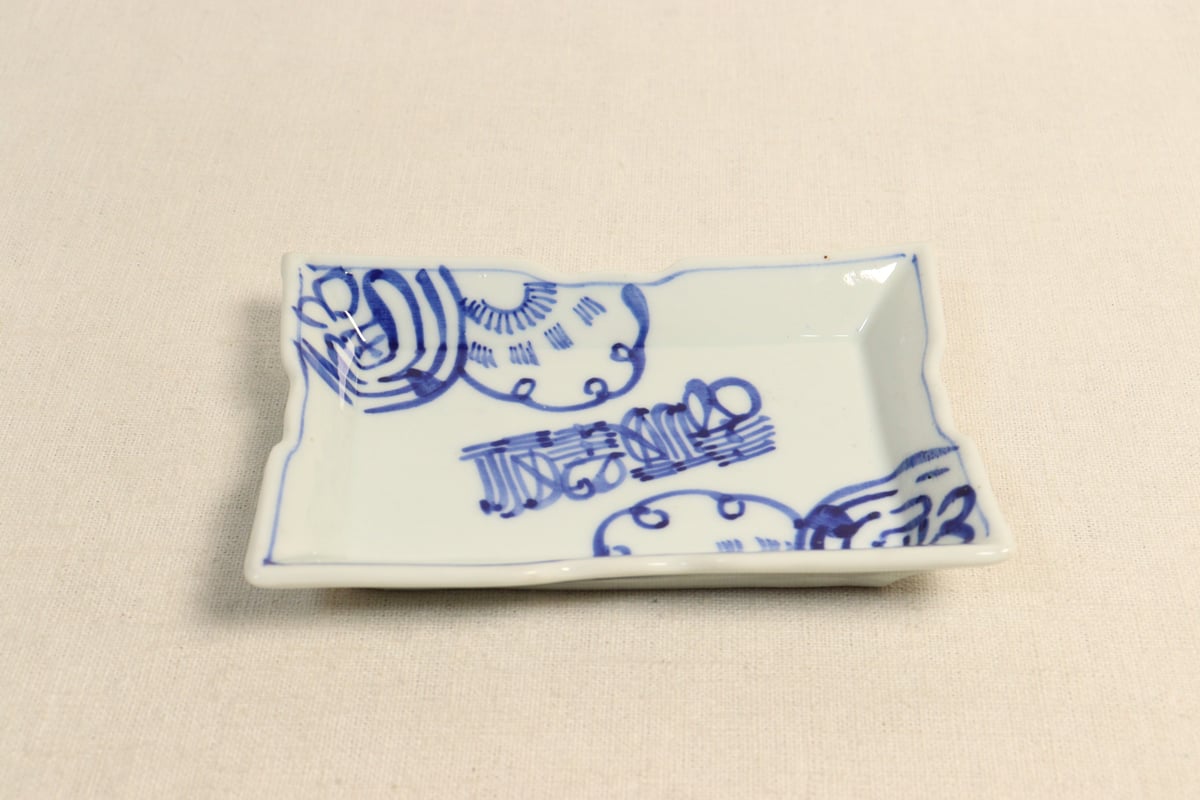 大正~昭和戦前染付福寿文字図長角皿 | 吉祥寺PukuPuku