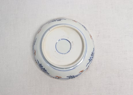明治前期色絵松竹梅に鶴亀図通り物なます皿③ノミホツ