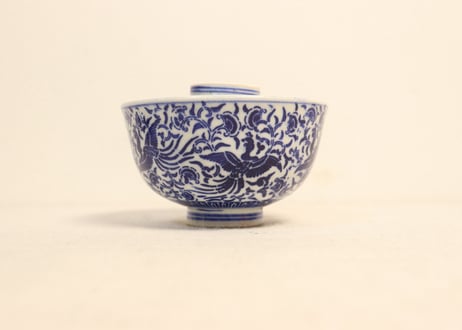 明治前期紙刷鳳凰図飯茶碗
