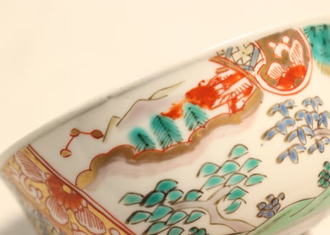 明治前期色絵山水図飯茶碗