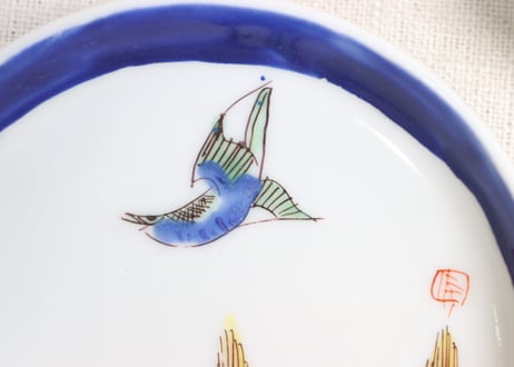 明治前期色絵麦に鳥図小皿 釉剥げ,絵付け個体差有り