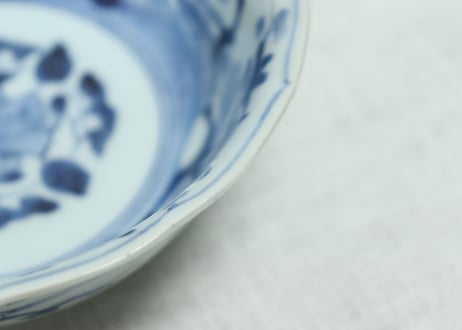 江戸中期染付鹿と紅葉図なます皿 小ニュウ
